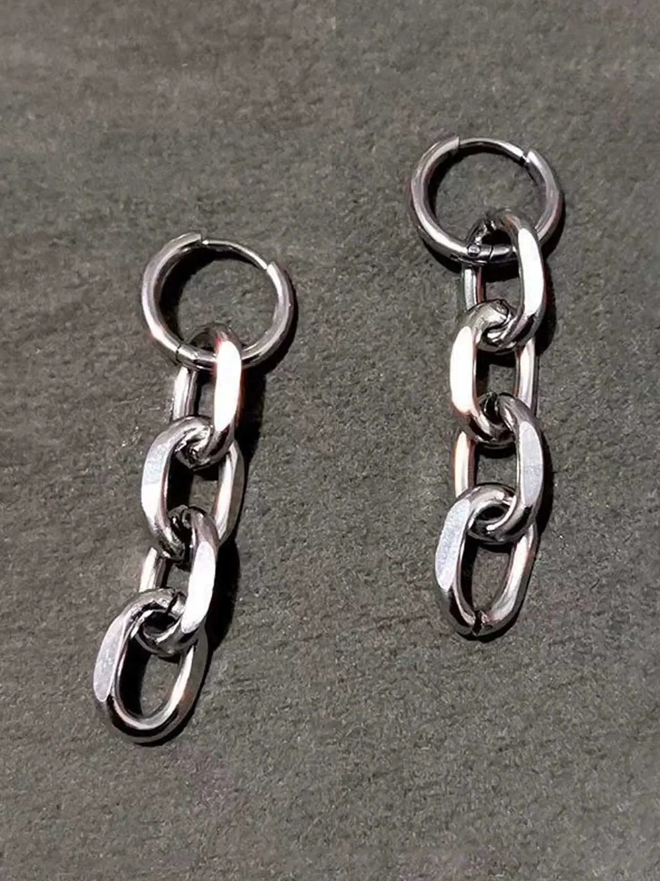 Hip Hop Punk Thick Chain Fringe Stainless Steel Earrings, Simple Rock Unisex Couple Party Street Style Earrings, Geometric Design, Dangling Earrings
