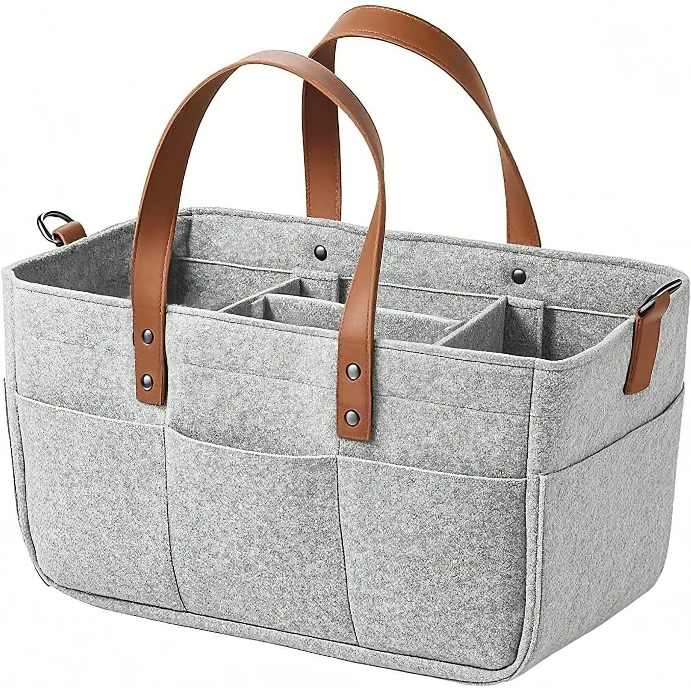 Safe Knit Compartmental Functional Nursery Storage Basket - Unisex Baby Diaper Caddy Organizer, Diaper Station, Newborn Essentials, Baby Shower Gift & Registry Must-Have (Grey)