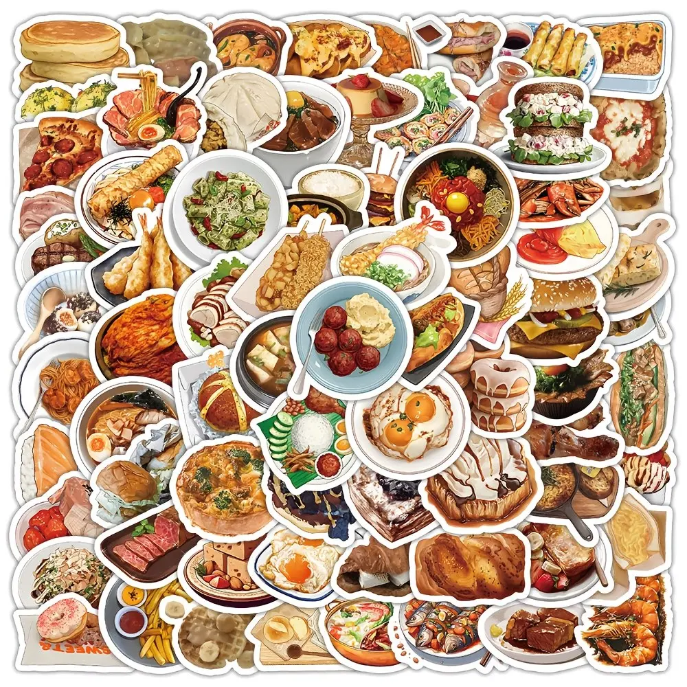 Realistic Food Stickers, 5 Packs X 100pcs Each, Total 500pcs, Creative Journaling & Desktop Decor, Food Theme, Reusable Adhesives
