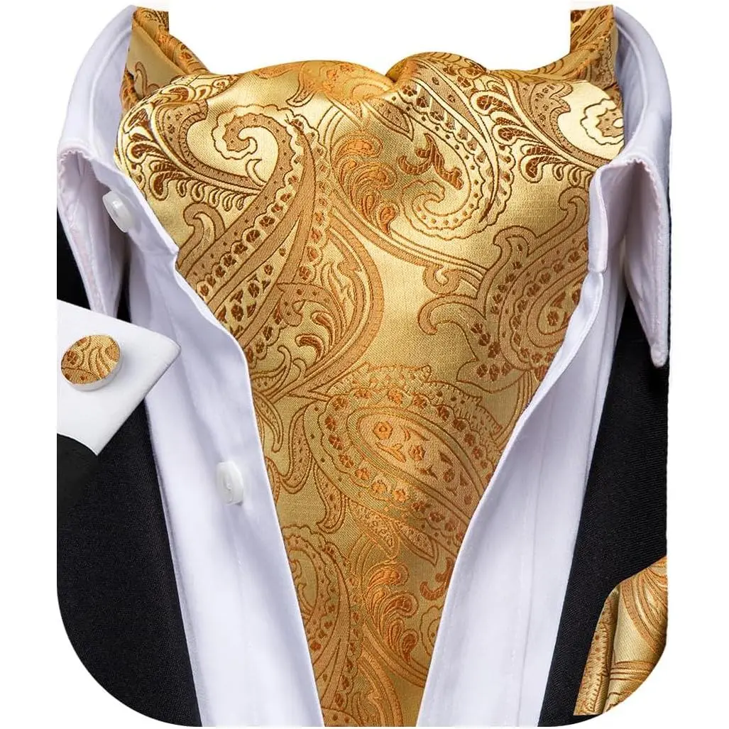 Paisley Floral Ascot for Men Self Tie Mens Cravat and Pocket Square Cufflinks Wedding