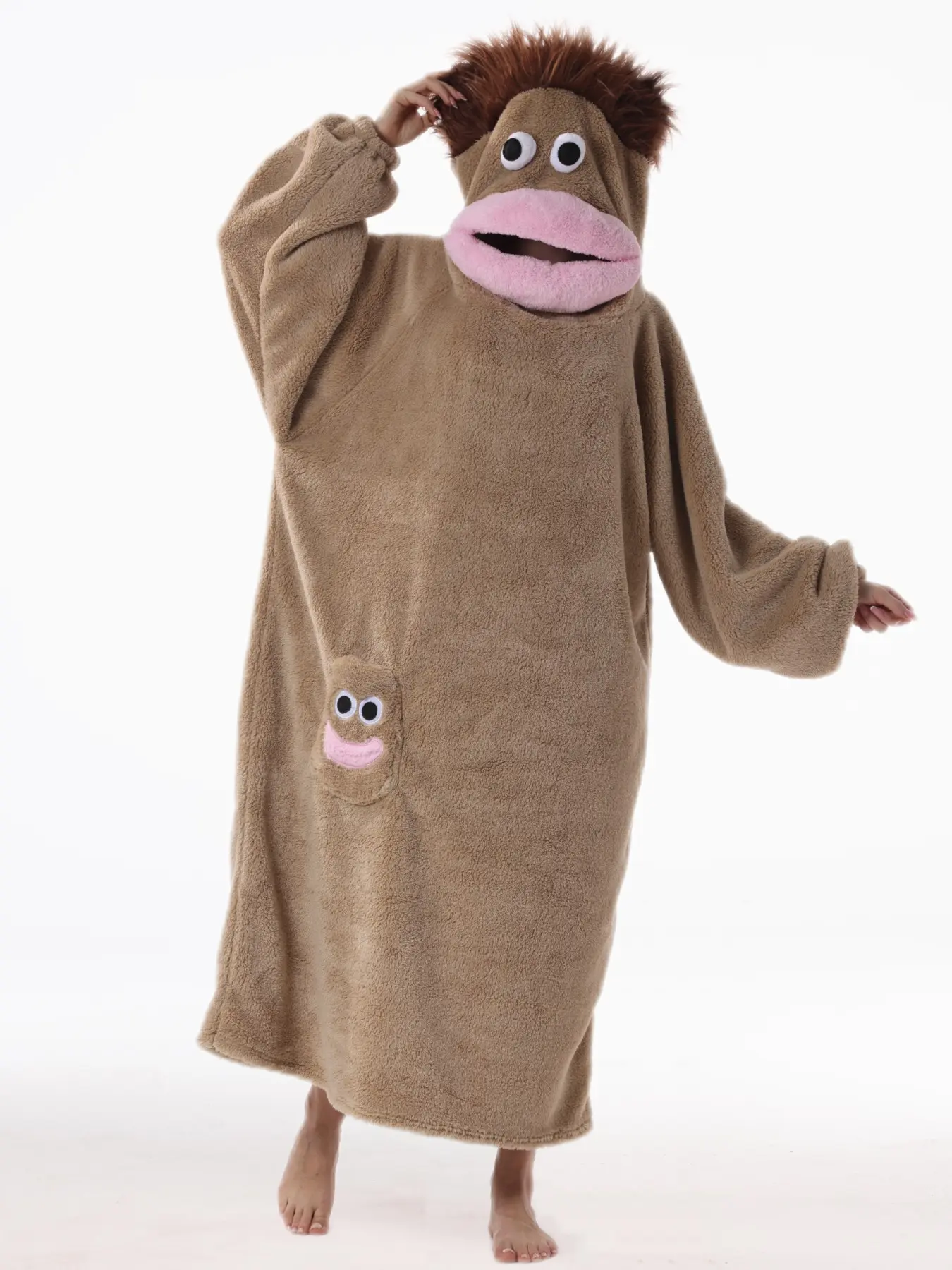 Adorable Monster Pajama Set, Wearable Blanket Hoodie, Extra Large, Soft, Warm, Comfortable, Zip-Up, Home Party, Halloween, Unisex