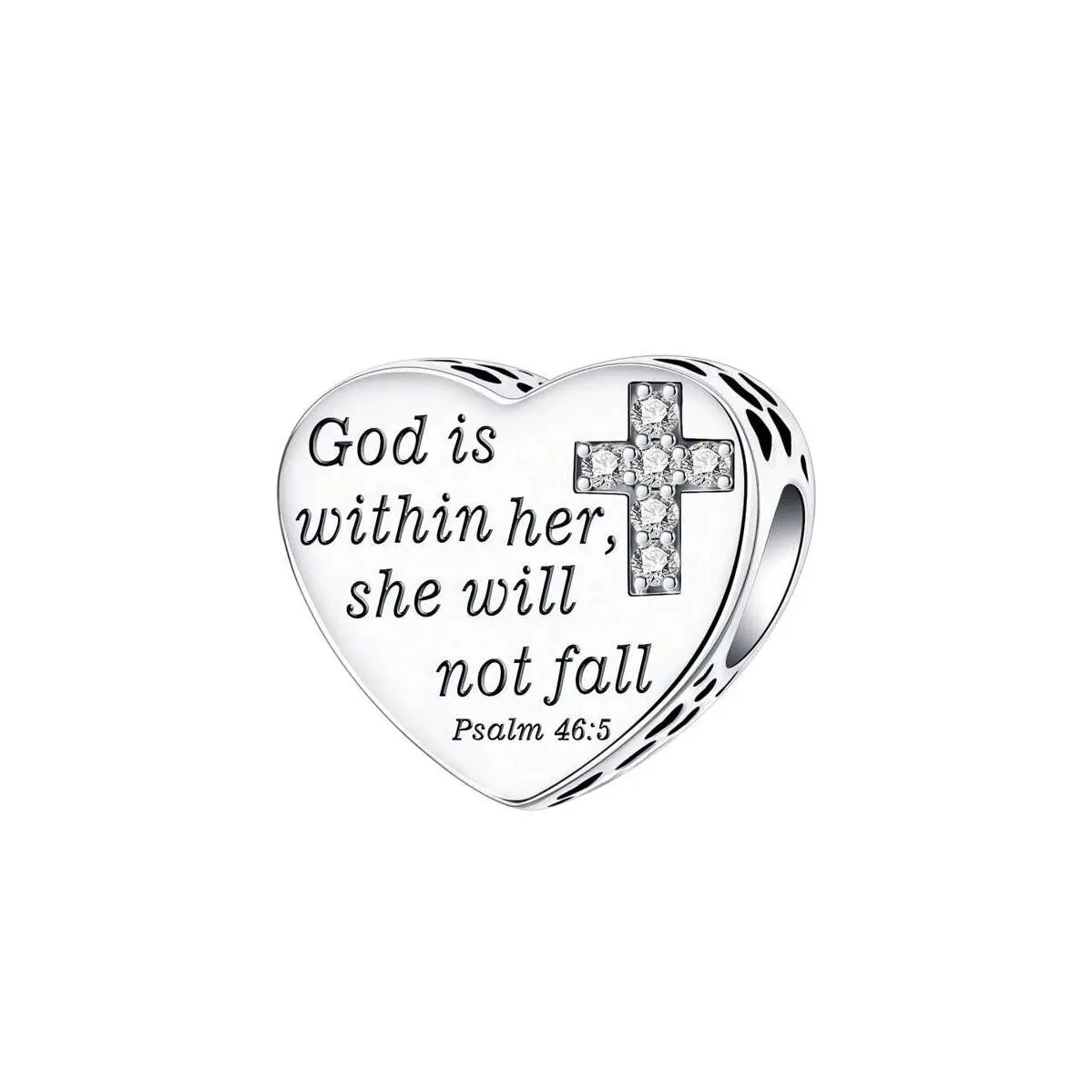 Silver-Plated Heart Cross Rhinestone Pendant Charm, Meaning "God In Her Heart", Suitable For Women Bracelet DIY Jewelry