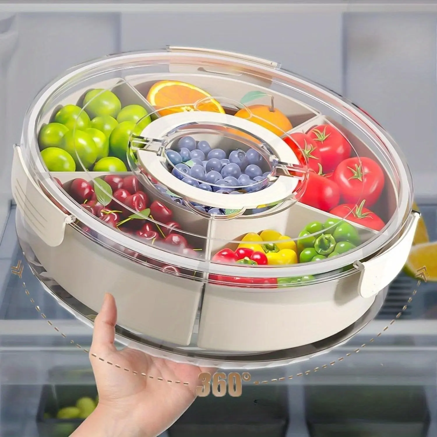 Modern Rotating Snack Biscuit Tray with Lid & Handle, Multi-Compartment Insulated Storage Box, Portable Snack Container for Home Kitchen Party Picnic