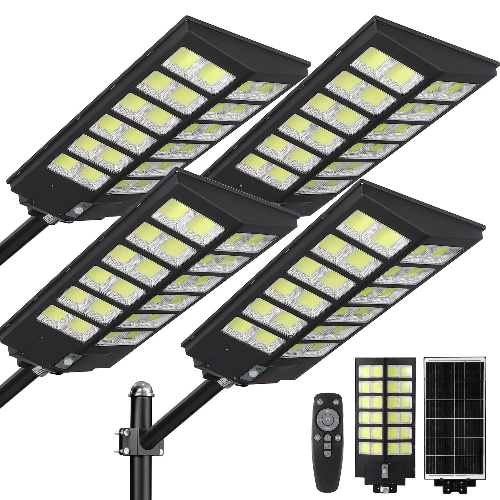 4000W Solar Street Lights Outdoor Set of 4, 6500K Commercial Parking Lot Lights Dusk to Dawn, IP67 Waterproof with Motion Sensor