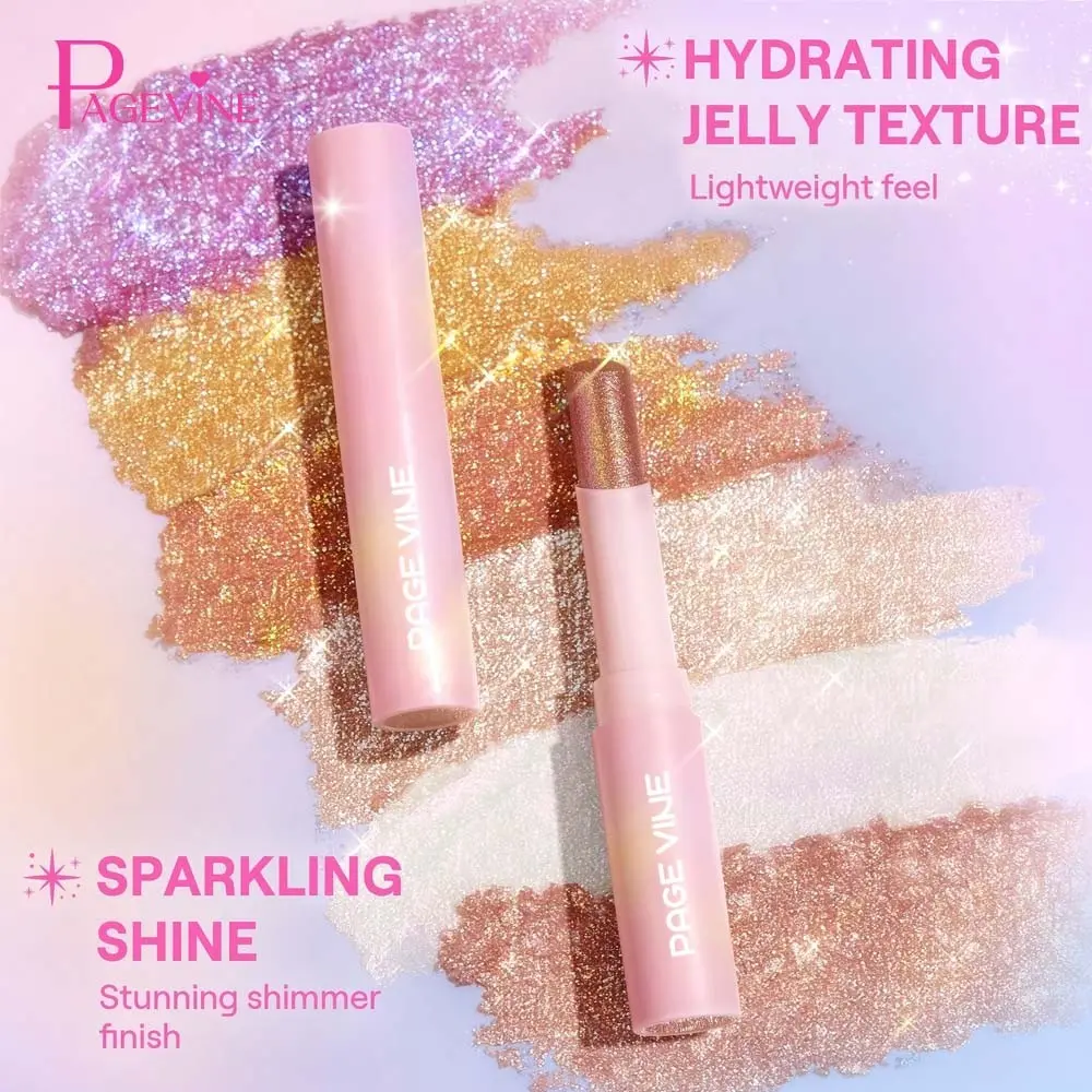 Page Vine Water Glow Jelly Highlighter Stick, Multi-Color Super Shiny Highlighter, Versatile Pearl Finish Eyeshadow Stick for Under Eye Brightening