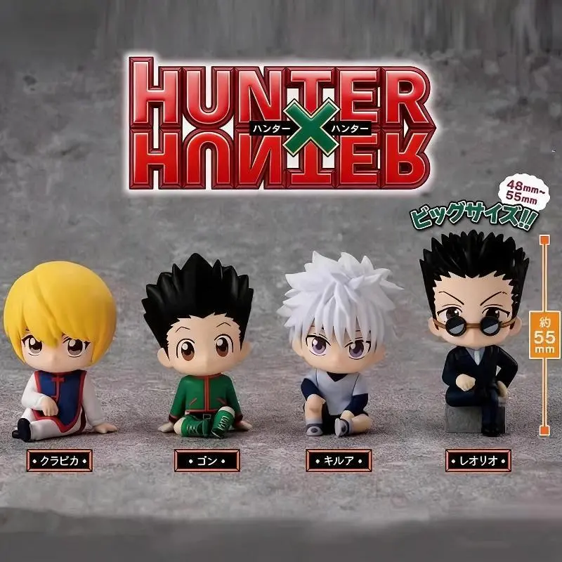 4pcs/Set Hunter X Hunter Anime Figure Q Version Sitting Figures Gon Killua Kurapika Leorio Chibi Doll GK Model Ornament Toy Gift