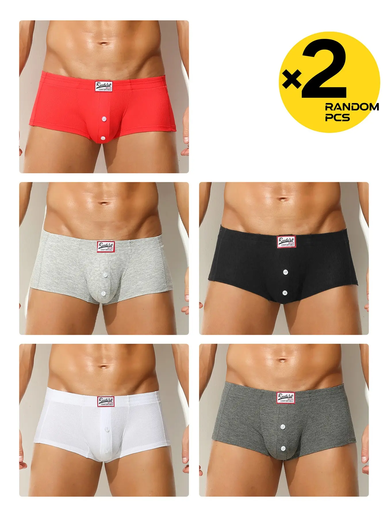 2/3/4 Pack Random Color Men Ribbed Boxer Briefs, Front Button U Bulge Pouch Underwear, Trendy Soft Skin-Friendly Male Shorts for Daily Casual Fitness Running Wear