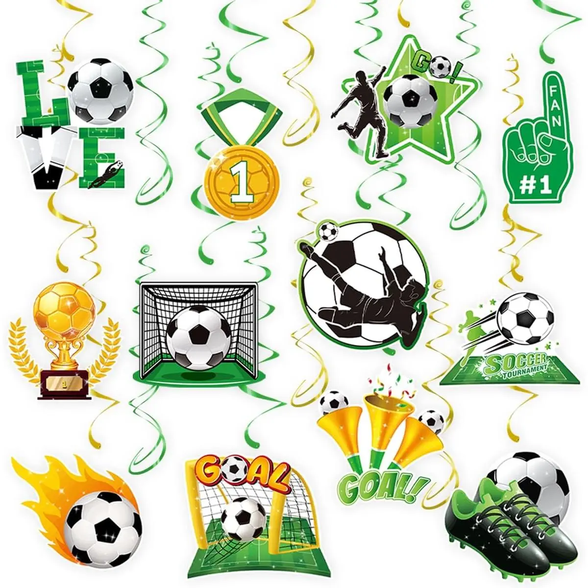 Soccer  Swirls - 30 count Soccer Party Decorations Ceiling  Streamers for Soccer Themed Party Decor Supplies