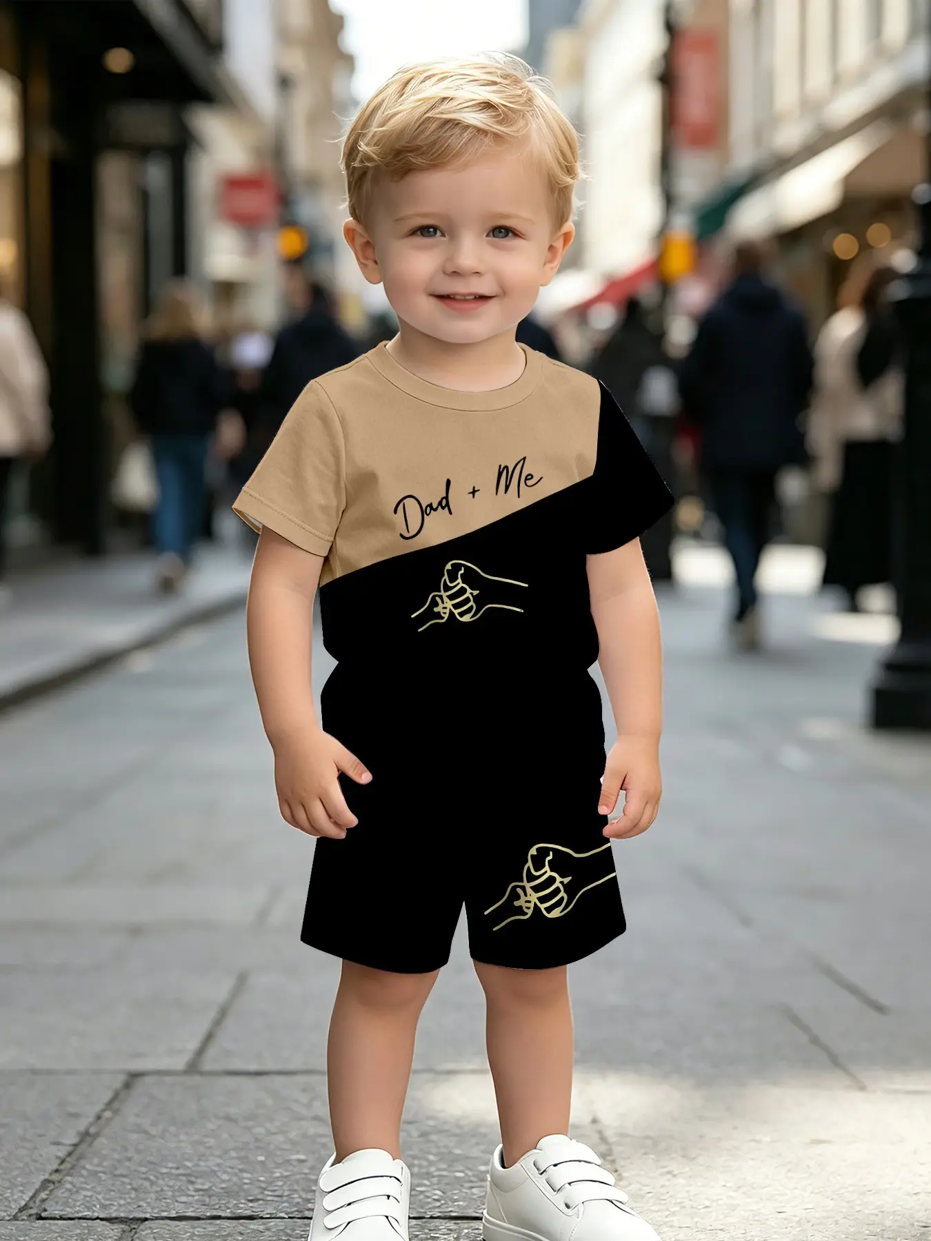 Boys' Dad+me Matching Set, Short Sleeve Asymmetrical Design, Block, Casual Father's Day, Two-Piece Suit, Summer Clothing Set, Outfit Sets