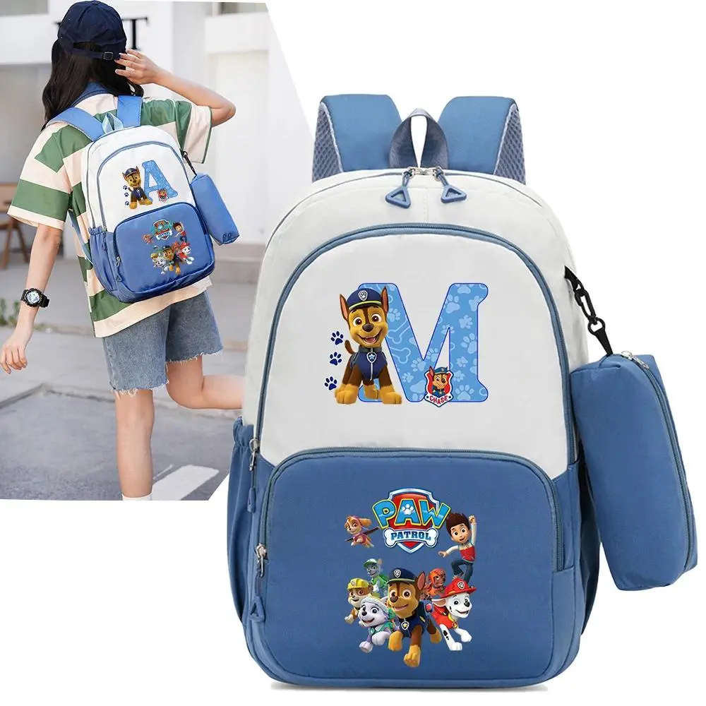 26letters Paw Patrols Anime Backpack Pencil Case 2pcs Student Teenager Book Bags Men Rucksack Travel Backpack Mochila Escolar