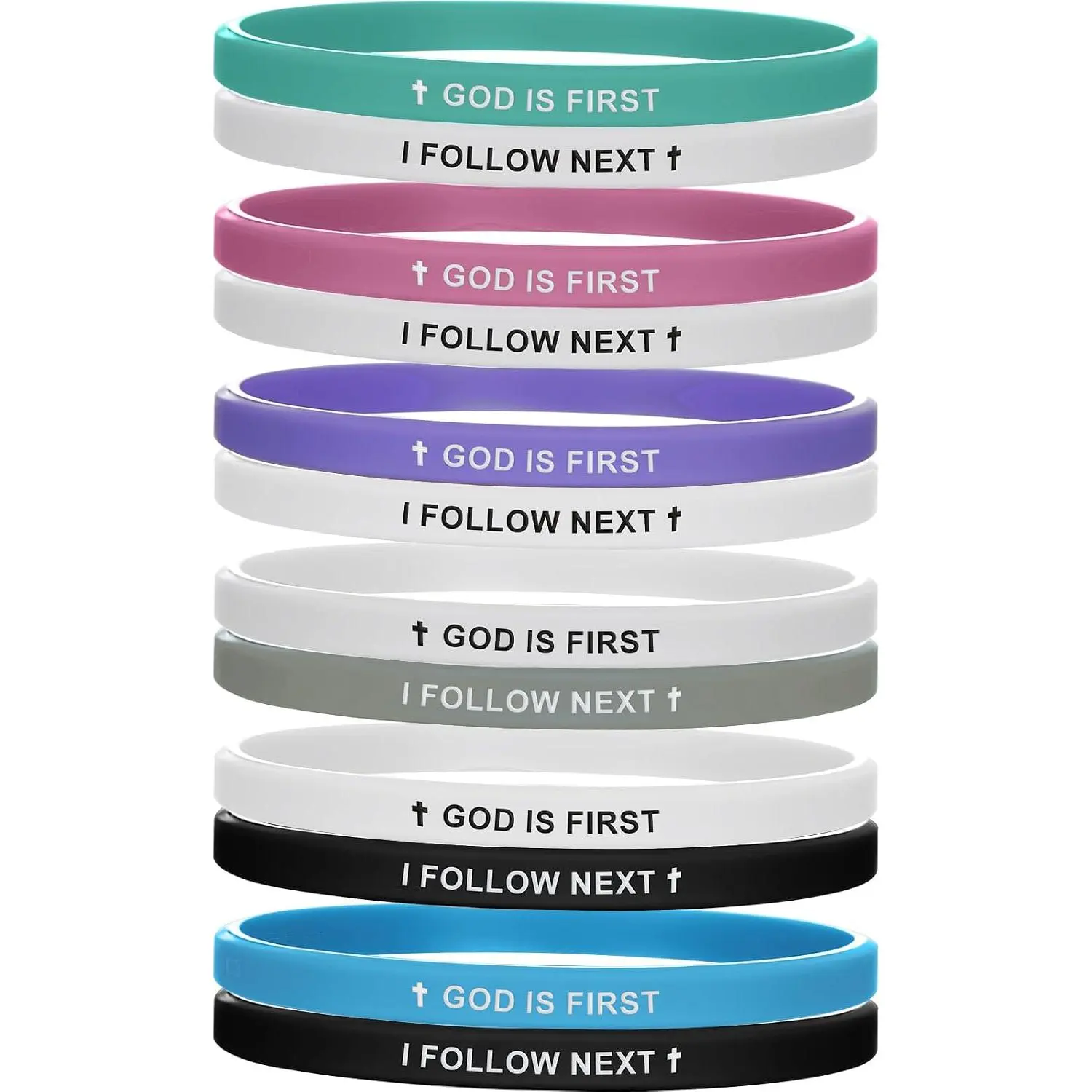 12 Pack God First Bracelet  Rubber Christian  Verse Wristbands Faith Reminder Motivational Gifts for Men Women Easter Christian Gifts