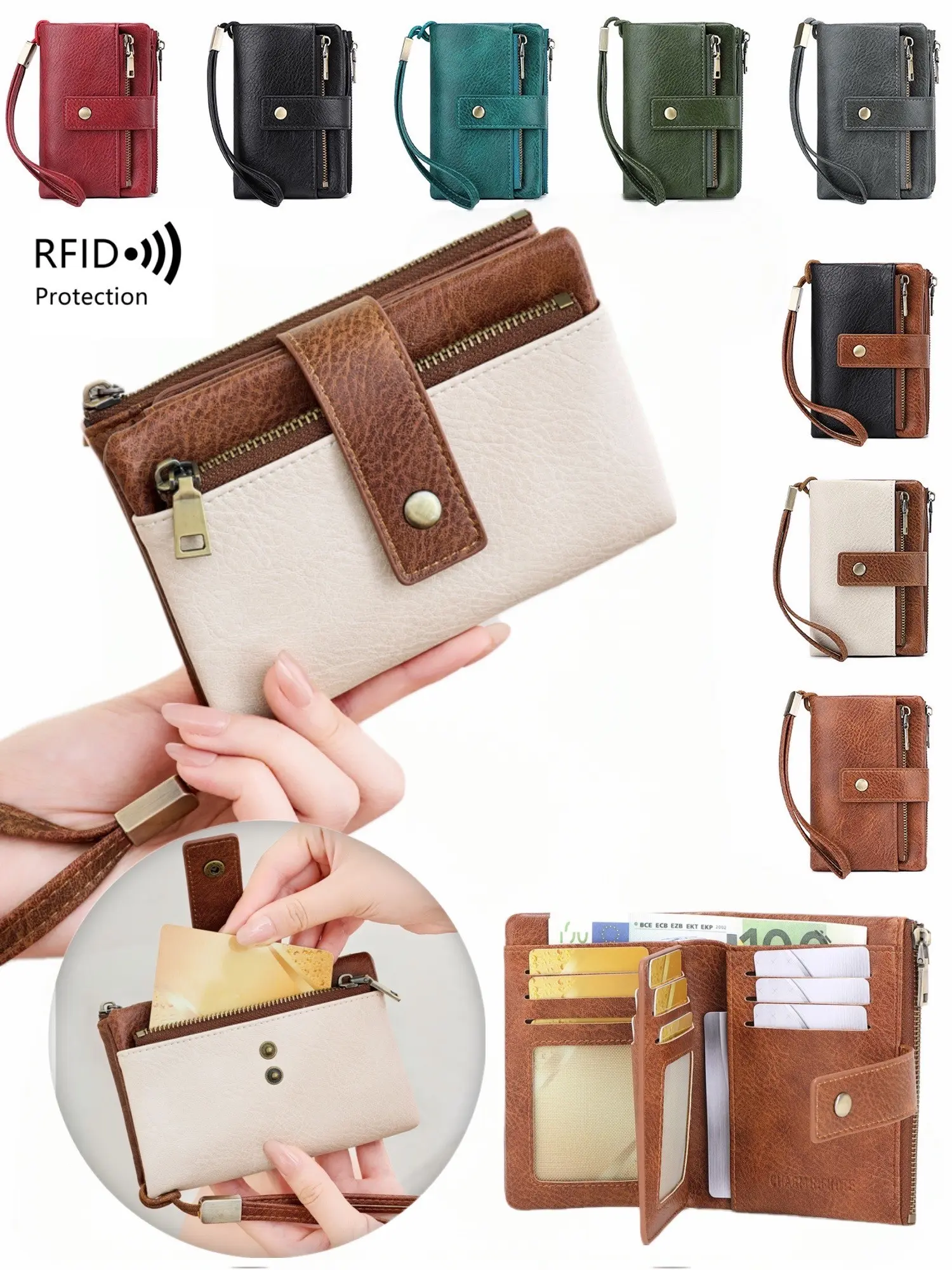 Women’s Short Triple Fold RFID Blocking Wallet, Double Zipper Multi-Functional Card Purse With Multiple Slots, Clear ID Window & Zipper Coin Pocket, Stores Cash & Credit Cards, Stylish Gift For Birthday & Anniversary