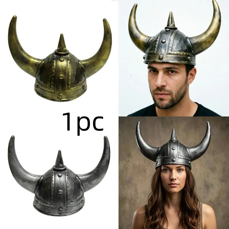 Vintage Viking Helmet, Antique Silver Color Plastic Pirate Hat, Halloween Medieval Warrior Costume Headpiece, Role Play Accessory