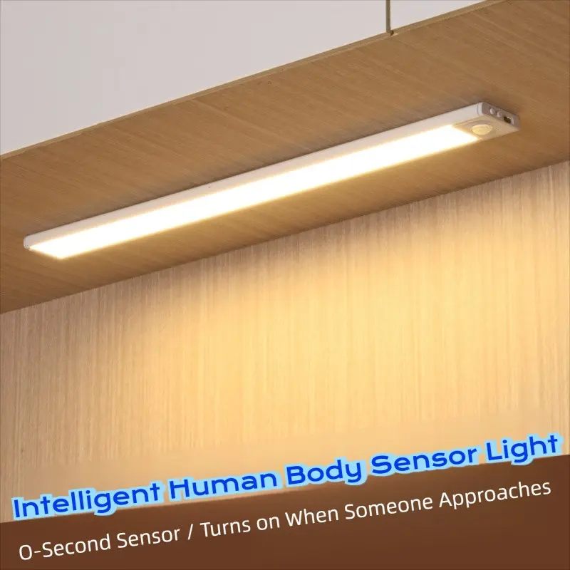 Smart LED Motion Sensor Strip Light, Self-Adhesive Rechargeable Wall Lighting Fixture, Dimmable Under-Cabinet Lamp for Kitchen & Closet, Shelf Lights, Interior Lights