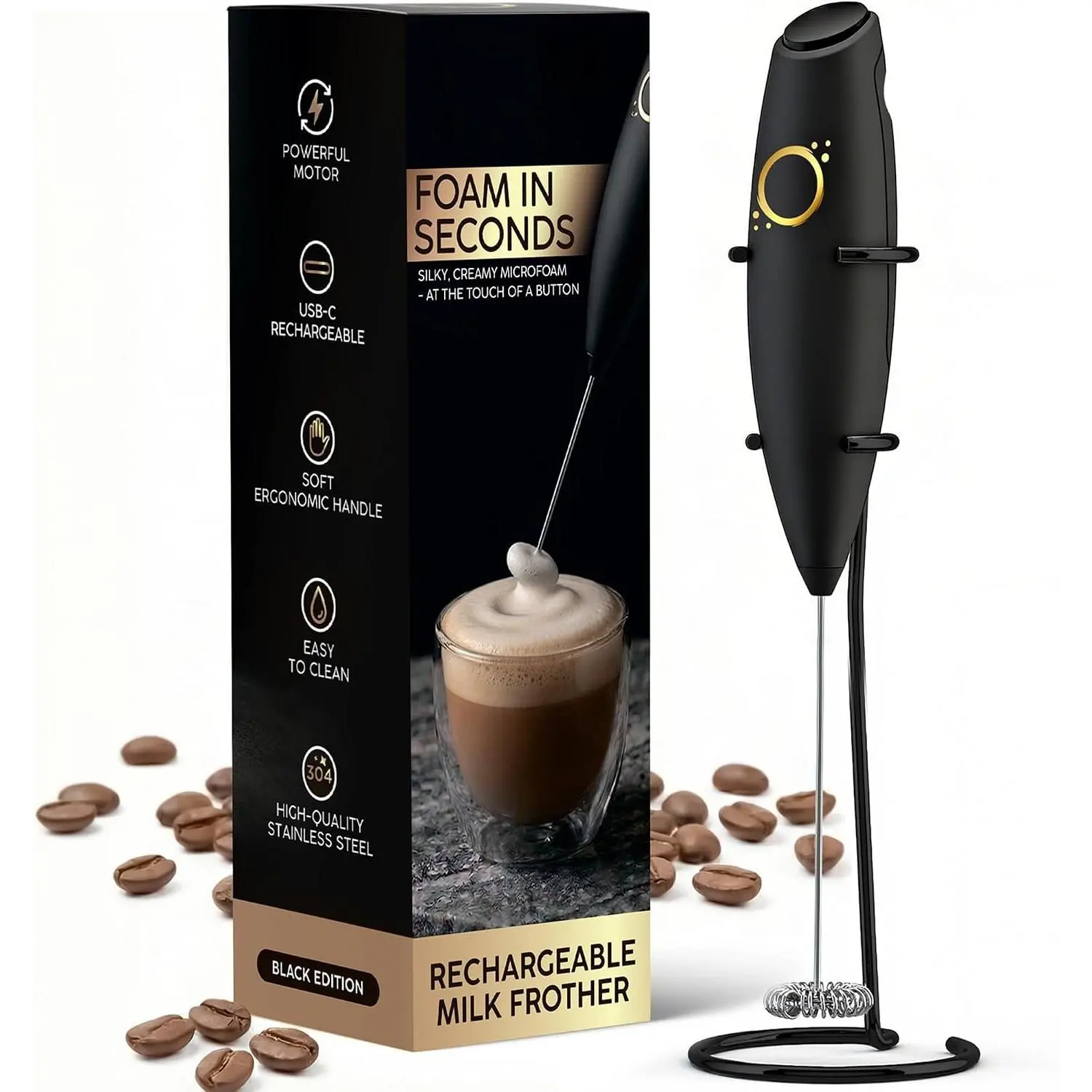 Milk Frother Handheld with Stand Coffee & Matcha Frother Wand & Drink Mixer | Coffee Bar Accessory, Electric , Drink Stirrer, Wisk, Hot  Maker, Wisking Tool,  Barista Coffee Accessories