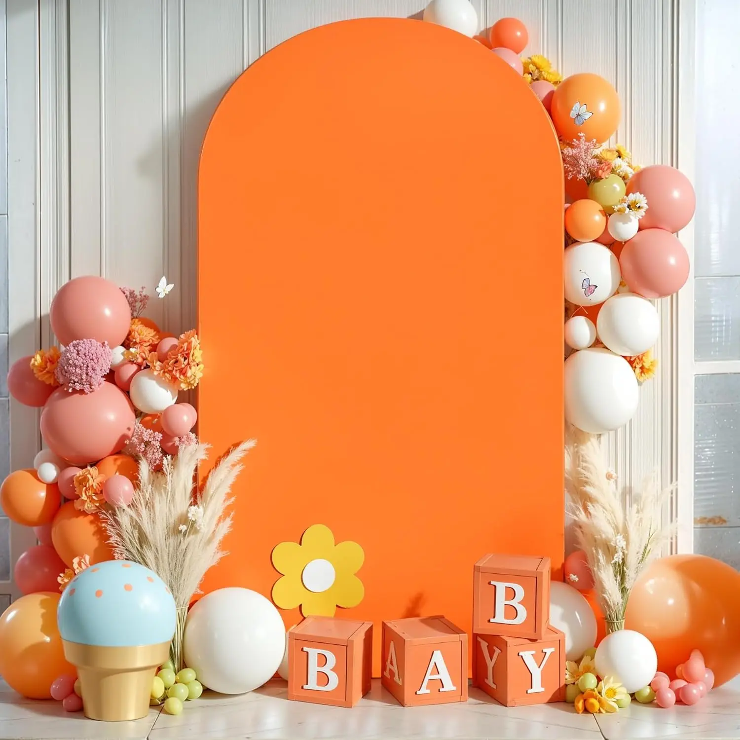 7.2ft Tall Spandex Fitted Orange Round-Top Chiara Arch Backdrop Cover - Balloon-Friendly Party Decor for Weddings, Banners, Gift Presentation