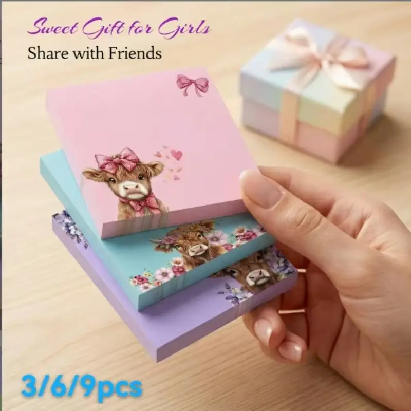Highland Cow Sticky Note Set, Cute Aesthetic Memo Pad Gift (3 X 50 Sheets), Adorable Cute Highland Cows, Fun Office Work School Study Supplies, Stationery Sticky Notes