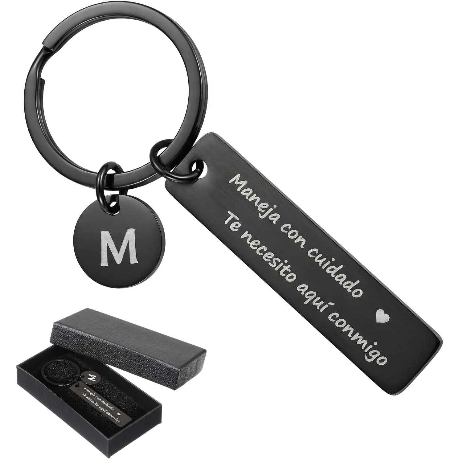 Spanish "Drive Safe for Him - Maneja Con Cuidado Te Necesito Aqui Conmigo" Keychain, Gifts for Boyfriend, Keychains for Backpacks, Box-Included Anniversary Birthday Gift for Husband from Girlfriend Wife
