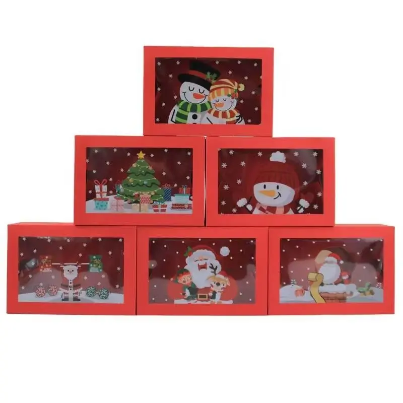 Cardboard Christmas Gift Boxes, Cartoon Reindeer & Tree Design, Transparent Window, Perfect for Holiday Party Favors, Festive Packaging