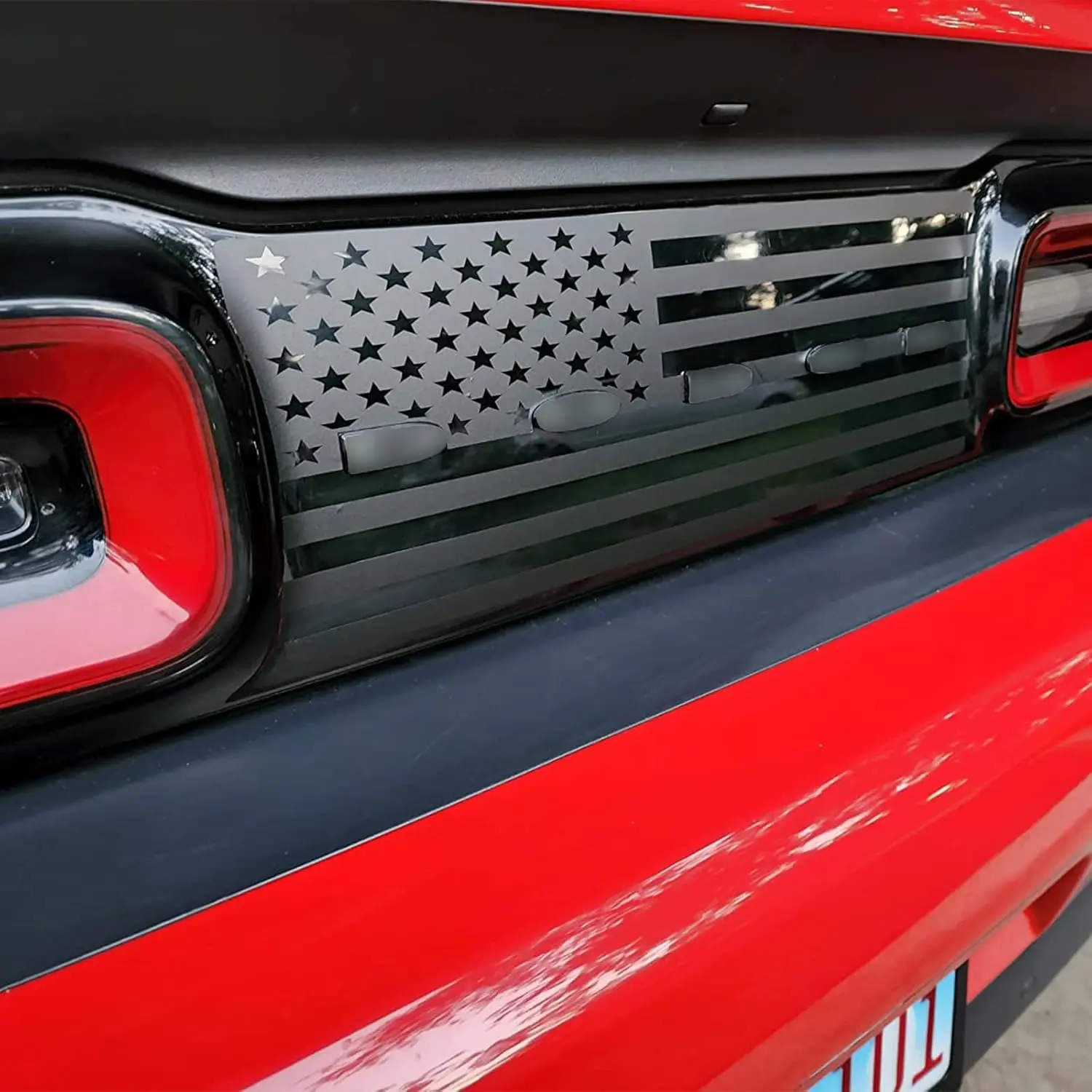 Taillight Center Divider for Dodge Challenger 2015-2023, American Flag Decals for Rear Light Sticker Exterior Accessories for Dodge Challenger (for Dodge Challenger 2015 - 2023, With Letter Cut