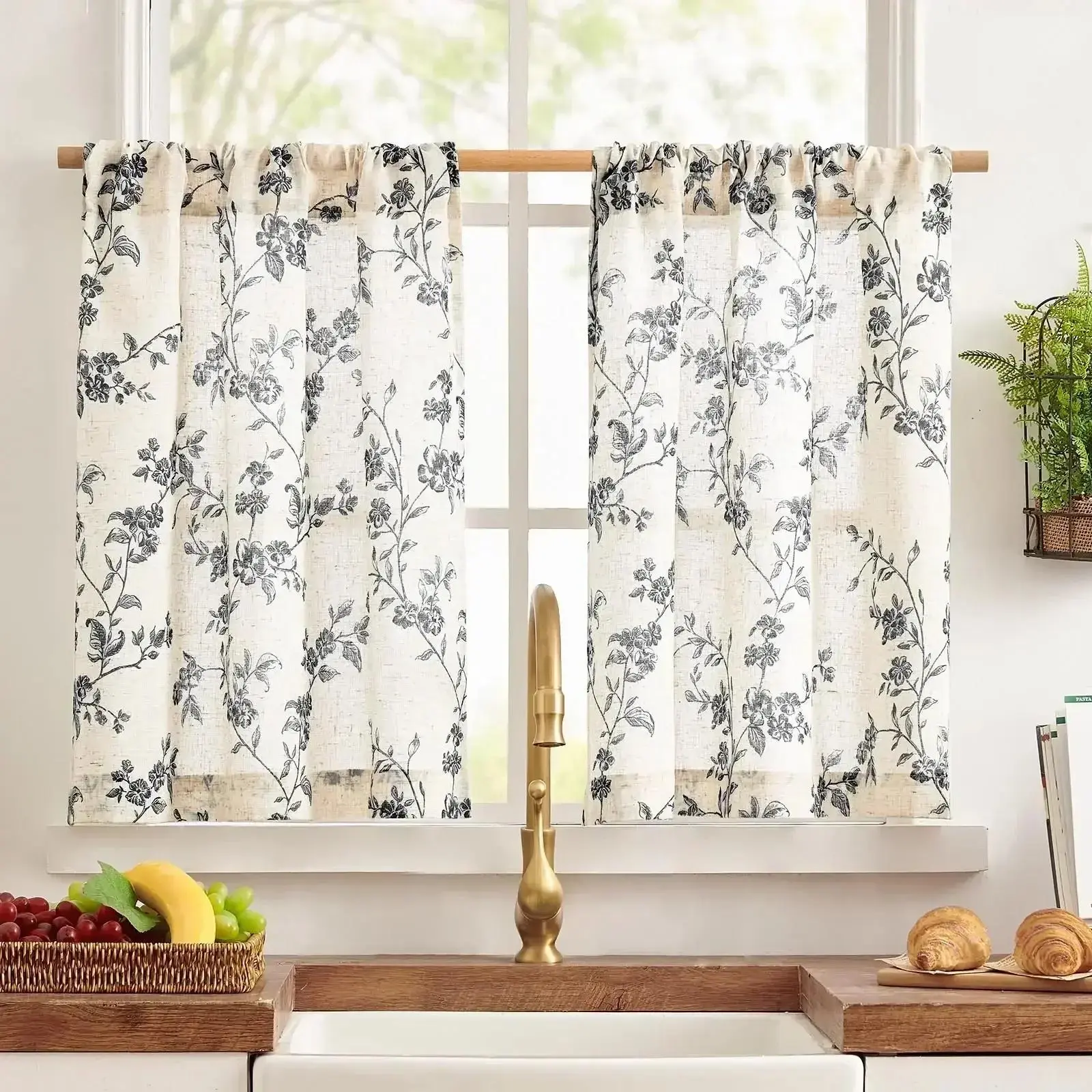 Bloom Vine Rod Pocket Kitchen Curtains