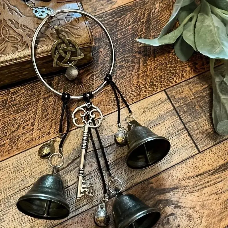 Handmade Cast Iron Witch Wind Chime Bell, Durable Weather Resistant Hanging Ornament, Indoor Outdoor Home Patio Porch Garden Wall Decor, Spooky Theme Witchy Holiday Gift for Halloween, Thanksgiving & Christmas Housewarming Present