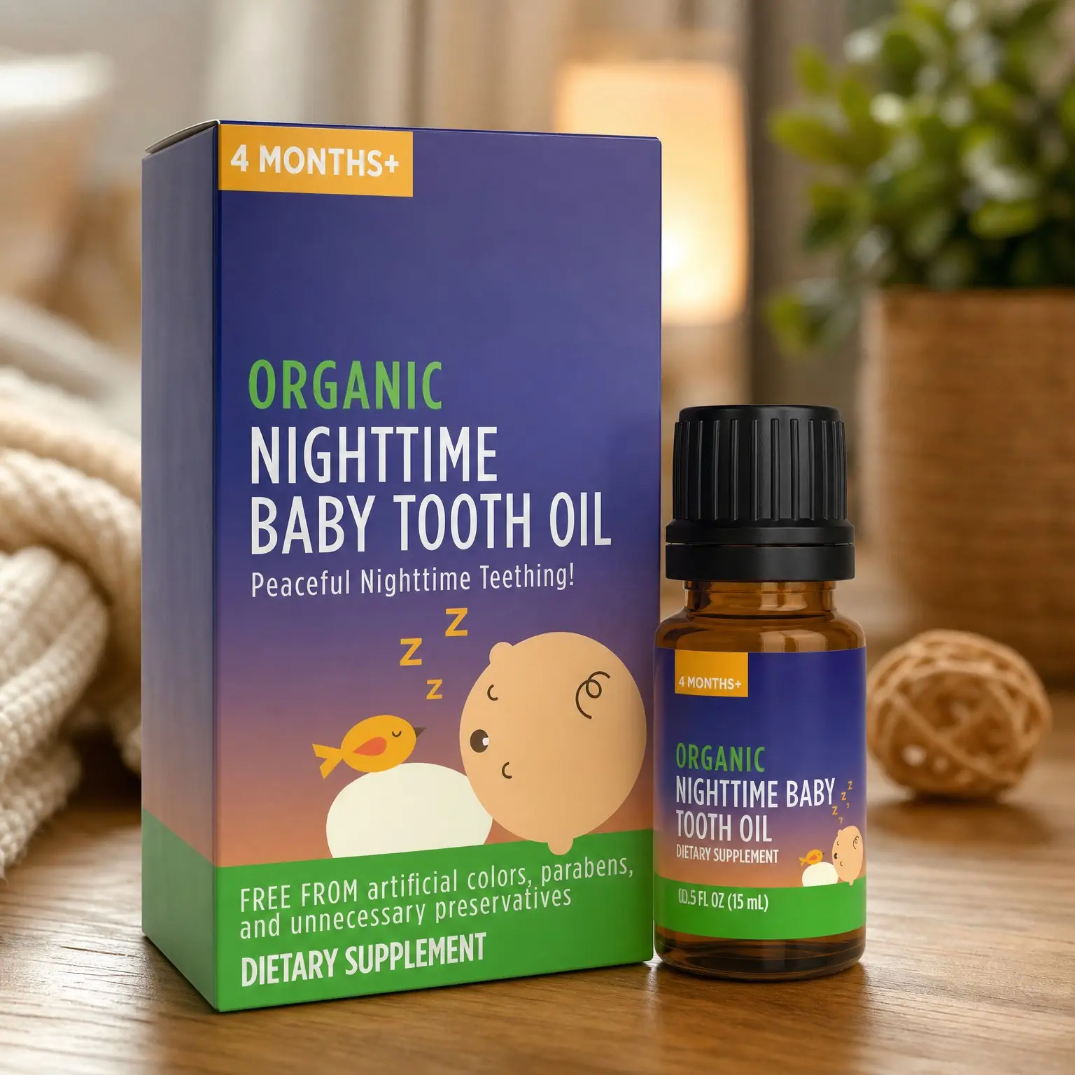 Organic Nighttime Baby Teething Relief Oil for 4 Months+ (0.5 Fl Oz) - Soothing & Massage for Tiny Gums - Organic Blend of Essential Oils & Sleepy Time Herbs(Gift)