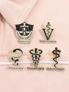 5-Piece Medical Symbol Enamel Brooch Set, Dental Snake Staff Design, Physical Therapy, Pharmacy, Nutrition, Healthcare Accessories