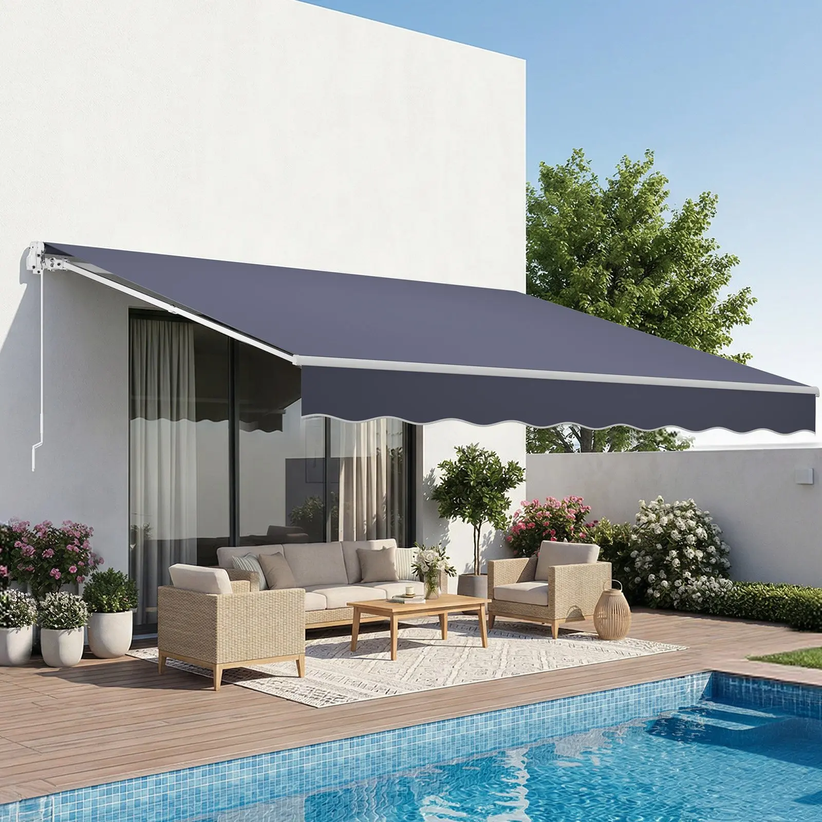 VEVOR Manual Retractable Awning, 13.1' x 9.8' Outdoor Patio Awning Retractable Sun Shade, Patio Door Window Water-Resistant Polyester Sunshade Shelter with Crank Handle for Deck, Balcony, Yard, Gray tiktokshopbacktoschool