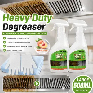 NUAN Heavy Duty Household Degreaser Cleaner Spray - Cleaning Solution for Kitchen Range Hoods, Stove Tops, Stainless Surfaces, 17.6 fl oz (500mL)
