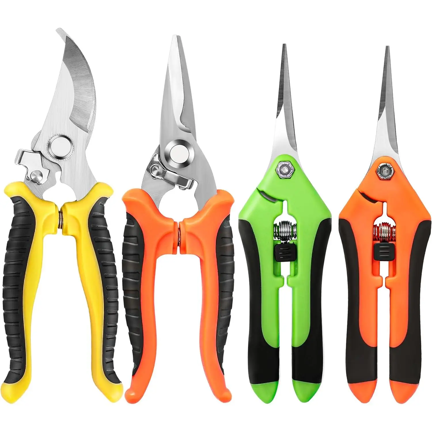 Four-piece set of garden pruning shears, stainless steel scissors |       Gardening scissors, gardening scissors, pruning shears for gardening tools, with safety lock, non-slip, ergonomically designed