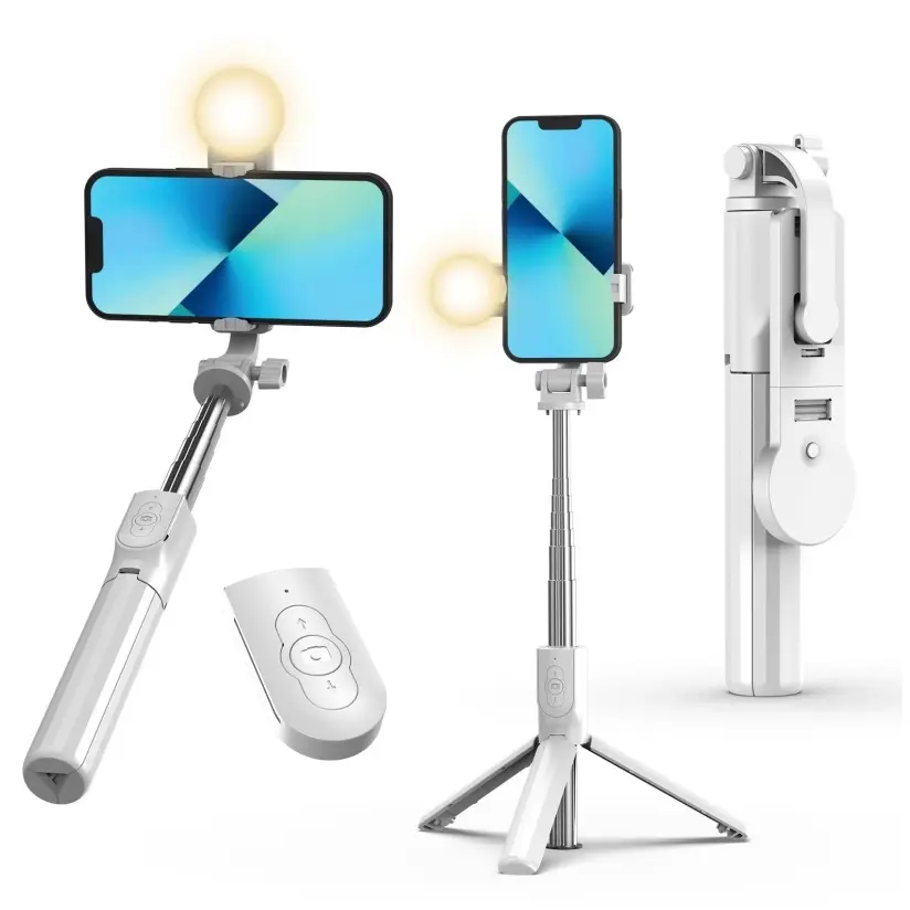 Selfie Stick Tripod,  Retractable Tripod foriPhone with Wireless Remote Control & Light,Portable Phone tripods for Photograph, LiveStreaming, Video Recording, Compatible with AllCellphones