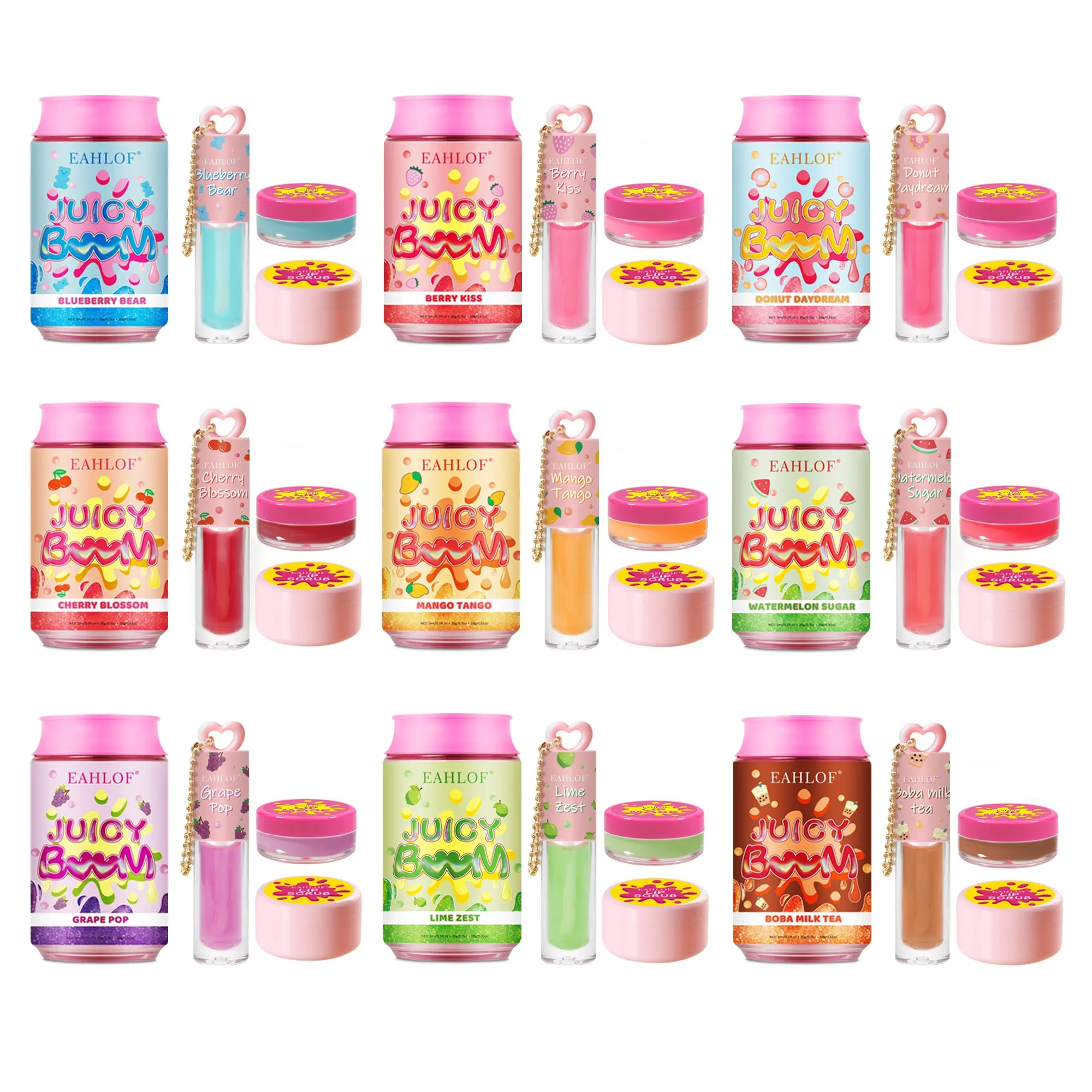 Juicy Boom Lip Care Kit | Sugar Scrub + Jelly Mask + Shiny Lip Oil | 24H Gentle Hydration, Hydrating, Hydrate, Moisturize, Moisturizing, Moisture & Non-Sticky Smooth Gloss | Perfect Gift for Her / Birthday | Watermelon Sugar