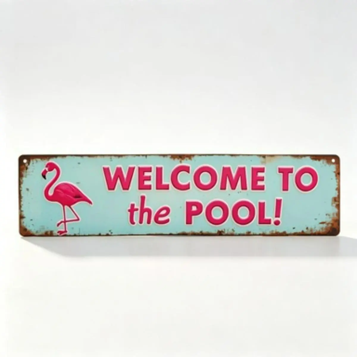 Welcome To The Pool Metal Sign, Flamingo Pool Decor Vintage Retro Tin Sign, Summer Poolside Wall Art, Outdoor Patio Bar Party Decoration, Tropical Beach House Garage Pool Room Hanging Decor Gift 4x16 Inch Colorful Decorative