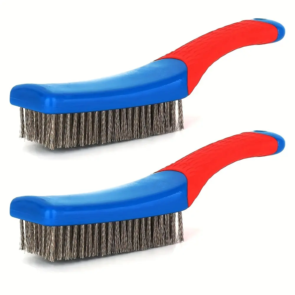 Heavy-Duty Stainless Steel Wire Brush Hand Tool - Durable Metal Bristles, Ergonomic Non-Slip Grip Handle | Ideal for Rust Removal, BBQ Grill Cleaning, Industrial Maintenance, Hand Tools, Hardware Work Accessories, Paint Stripping