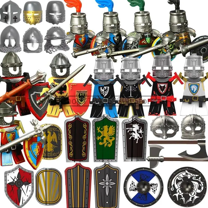 Customizable Medieval-Themed MOC Building Block Toys N10 - Castle Armor, Templar Knights, Militia Soldiers, Gunners, Shields, Helmet, Assembling Bricks