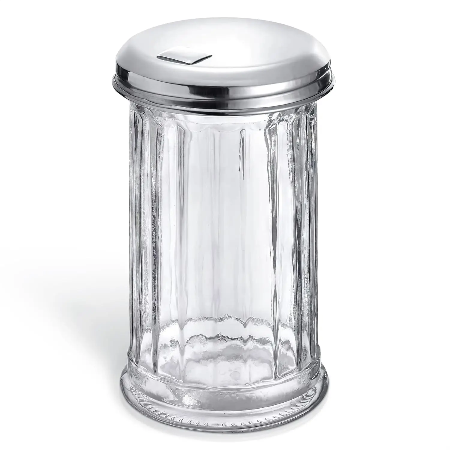 12 Oz Glass Sugar Container for Coffee Bar, Stainless Steel Lid | Clear Sugar Dispenser with Pour Spout; Durable Retro Salt & Seasoning Shaker Jar; for  Kitchen, Restaurant, Cafe & Diner