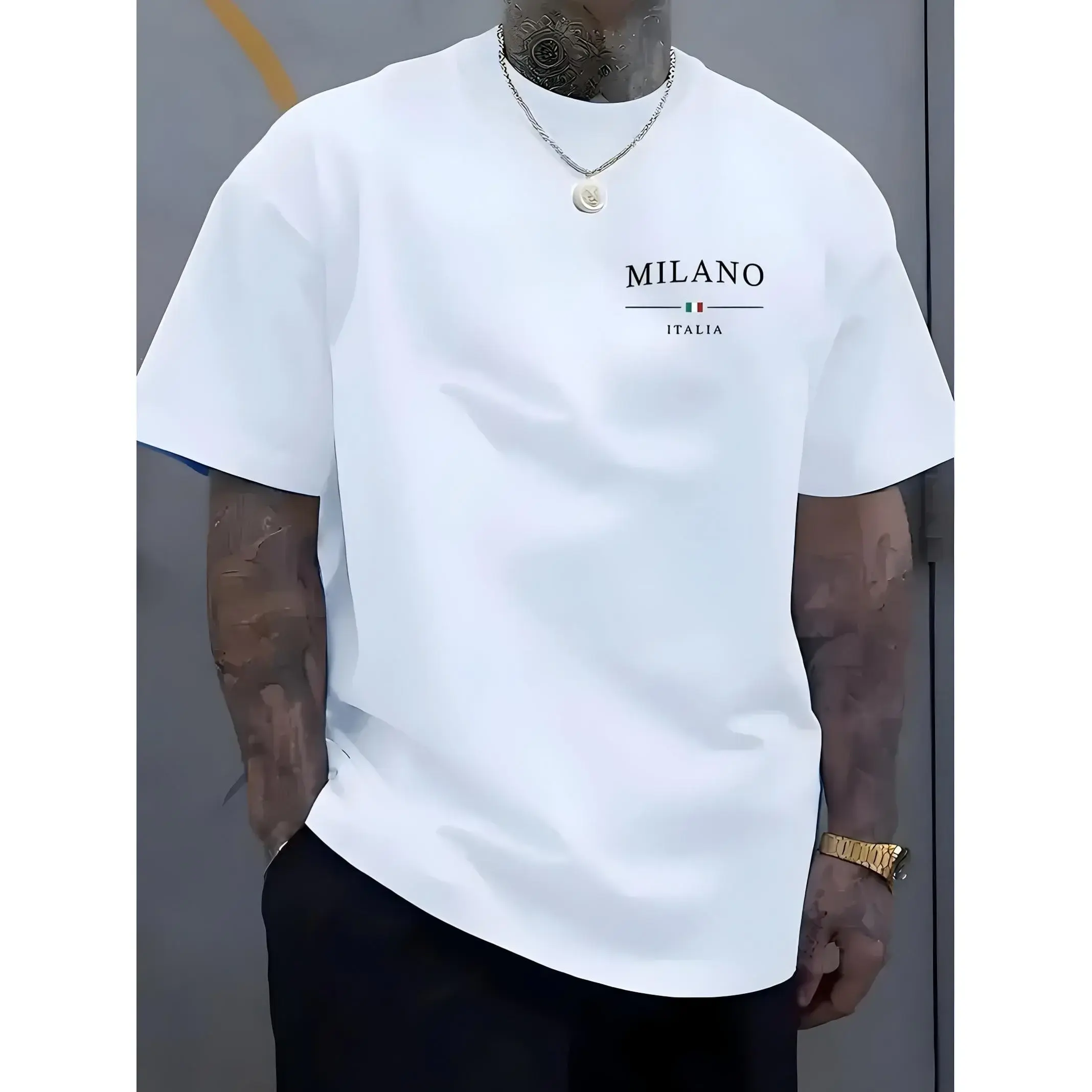 Men's Milano Italia Leopard Print Oversized Short-Sleeve T-Shirt - Soft Cotton Menswear Top, Classic Summer Outfit, Ideal Holiday Gift For Him, Tops, Round Neck