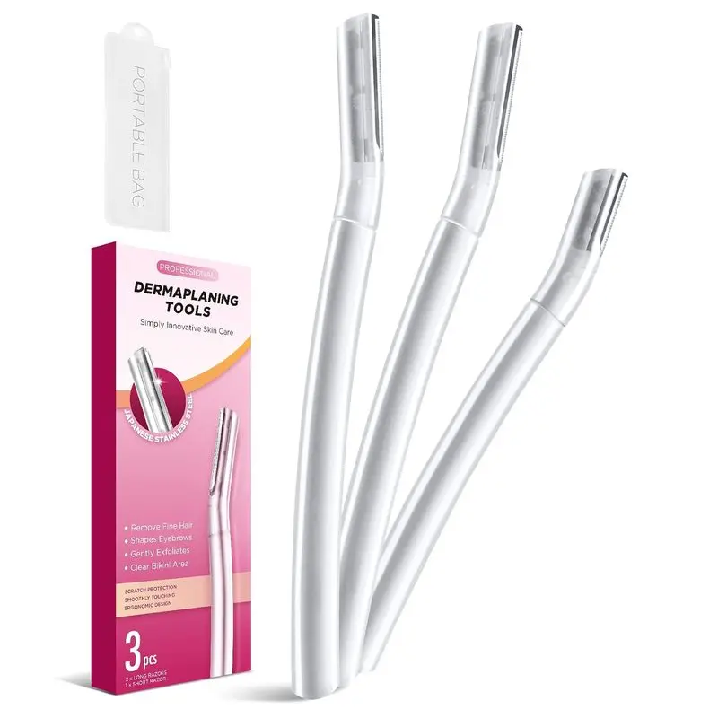 Razor for Face, (3 Count) Professional Tool for Peach Fuzz, Facial and Eyebrow Hair Removal, Gentle Skin Exfoliation Blade