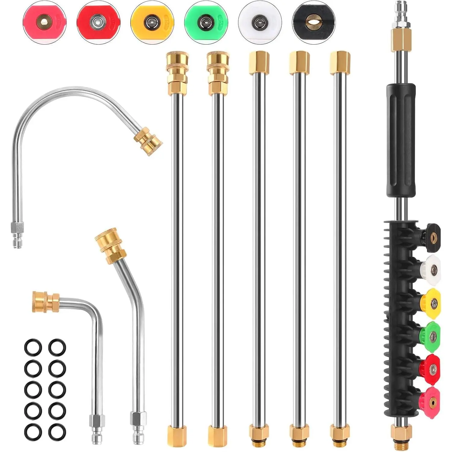 Gutter Cleaning Tools From the Ground, 9 Pack 8 FT  Washer Extension Wand, Power Washer Lance With 6  Washer  Nozzle Tips, 30°, 90°, 120° Gutter Cleaner Curved Rod, 4000 PSI