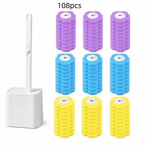 108pcs/36pcs/24pcs/12pcs,Disposable Toilet Brush, Toilet Bowl Wand Holder Set with  Cleaner Refills, Bathroom Cleaning System for Sink Bathtub Drain Wash Basin Urinal,Wall-Mount Scrubbing Toilet Brush Bathroom Cleaning Kit