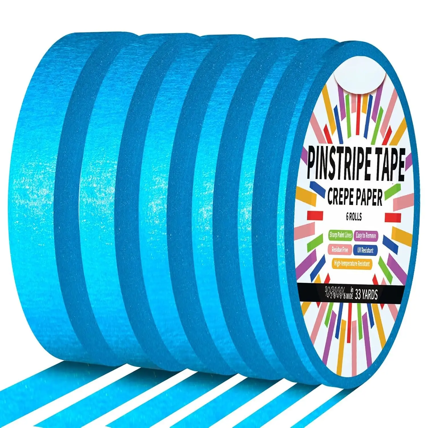 6 Rolls Pinstripe Tape Fine Line Masking Tape 1/16", 1/8", 1/4", 3/8",1/2", 3/4" - Thin Painters Automotive Paper Tape for DIY, , Auto, , Art, Tumblers, Pottery, Model Building, Wall