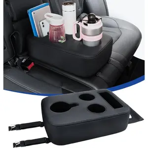 Upgraded Car Cup Holder with Dual Secure Straps, Back Seat Cup Holder for Car, PU Leather Truck Cup Holder, Boat Tray Organizer for Trucks, Minivans, SUVs, RVs, Holds Coffee, Snacks, Cell Phone