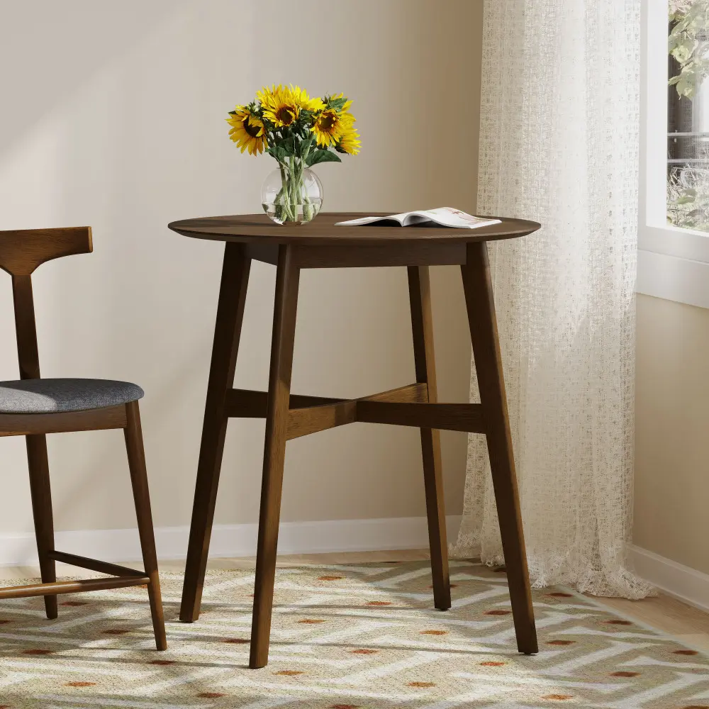 35.4" Round Counter Height Dining Table, Solid Wood Kitchen Table with Pedestal Base, Modern Farmhouse Bar Height Table for Dining Room, Breakfast Nook, Apartment, Small Space Furniture, Brown Finish, 35.4"D x 35.4"W x 36"H
