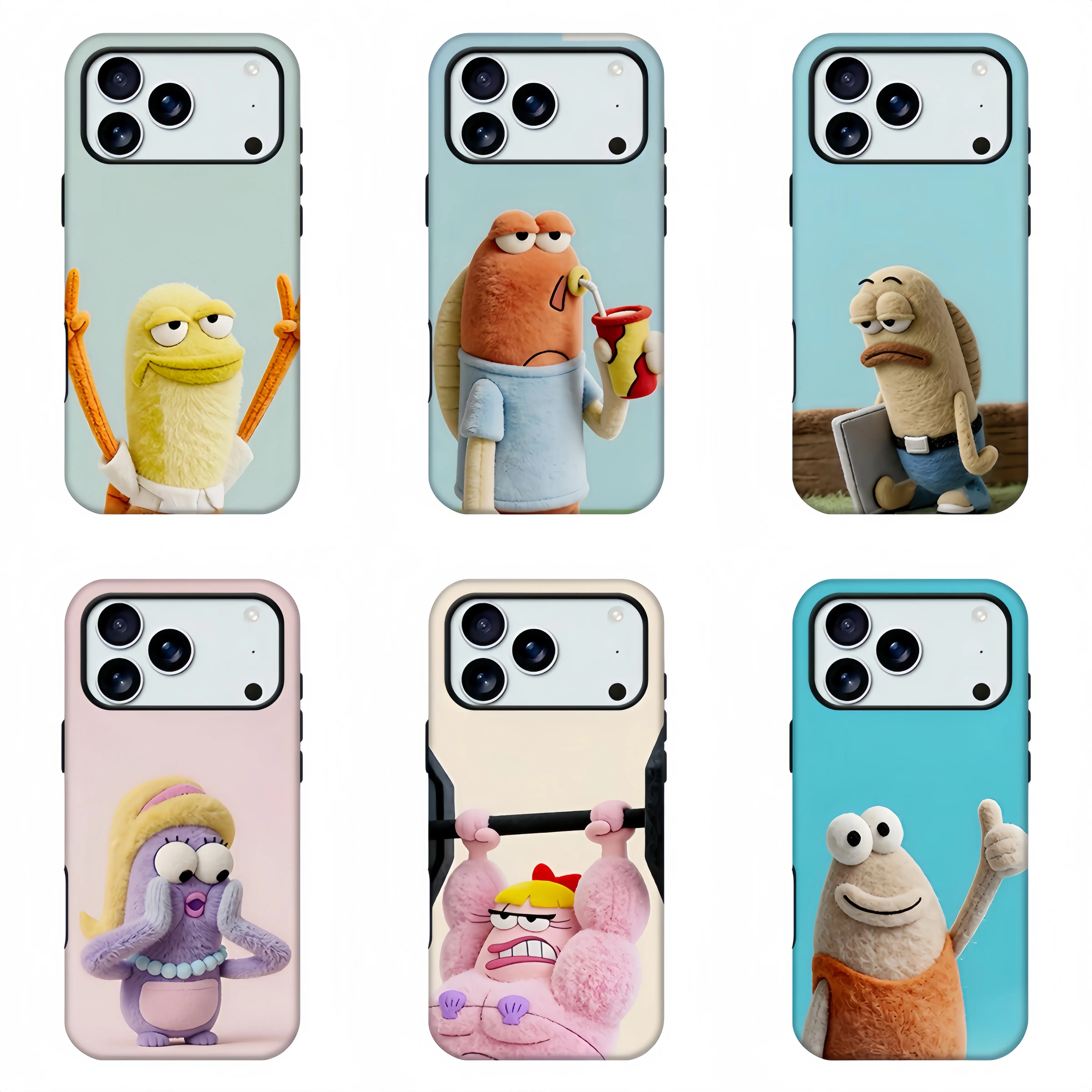 SpongeBob Plankton Fish Characters Graffiti Phone Case, Cute Cartoon Fan Merch Phone Shell, 3D Felt Trendy Design Shockproof Protective Cover For iPhone11 12 13 14 15 16 17 pro max and Samsung Model,Perfect gift
