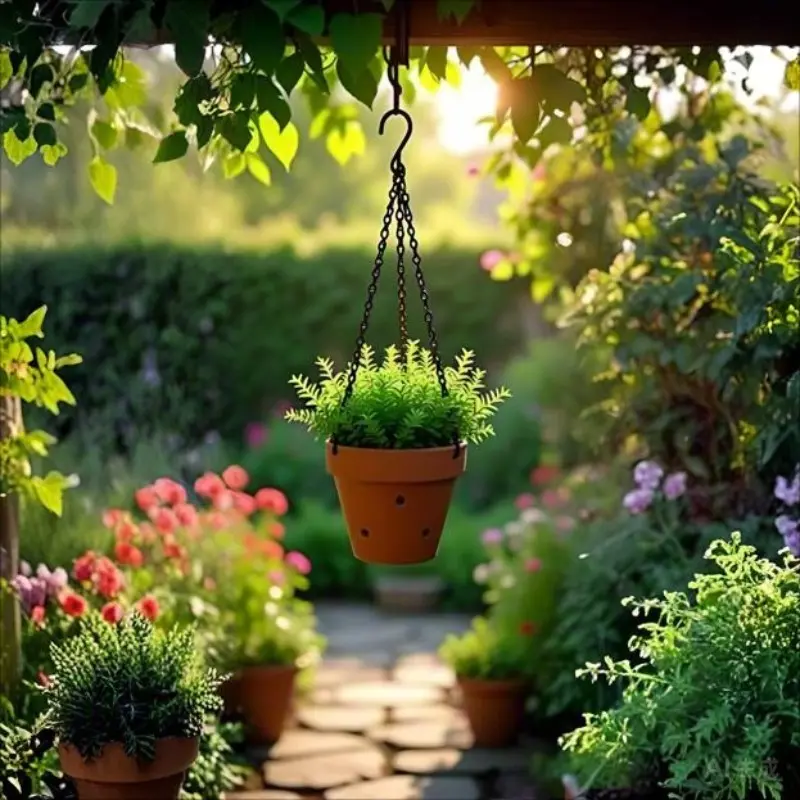 Hanging Clay Pot with Drainage Holes, Ideal for Herbs and Ferns, Space-Saving Planter for Balcony and Patio Decor, Beginner-Friendly Gardening Tool