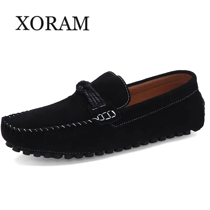 XORAM Men's Large Size Leather Upper Open Slip-On Loafers - All Seasons, Rounded Toe, Comfortable Driving Shoes for Commuting, Weekend Leisure Outings 7597