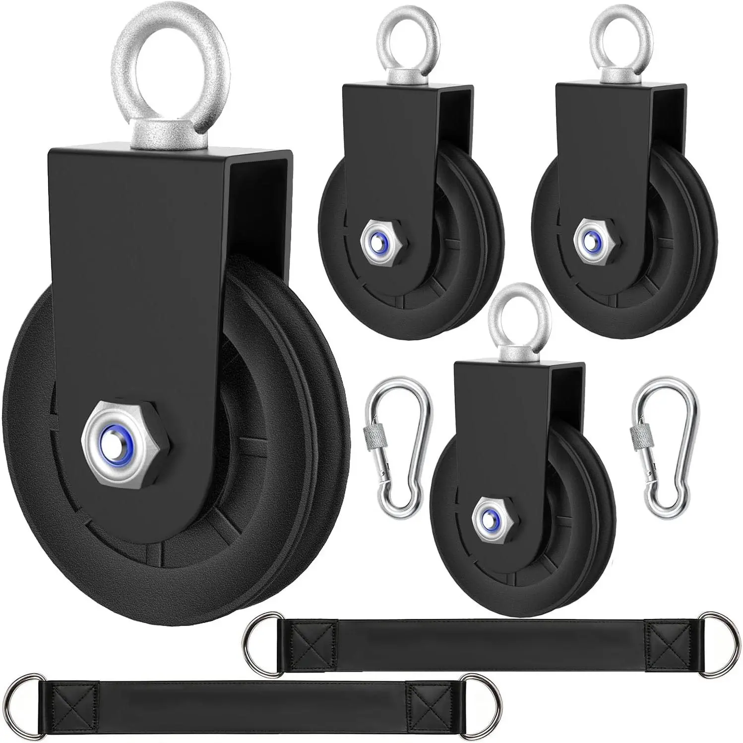 4 Pack 90mm  Pulley Wheel Nylon Pulleys Rotation 360  Traction Wheel Detachable With Strap & Carabiner,Silent Bearing for  Weight Lifting Gym Pulley  System Equipment