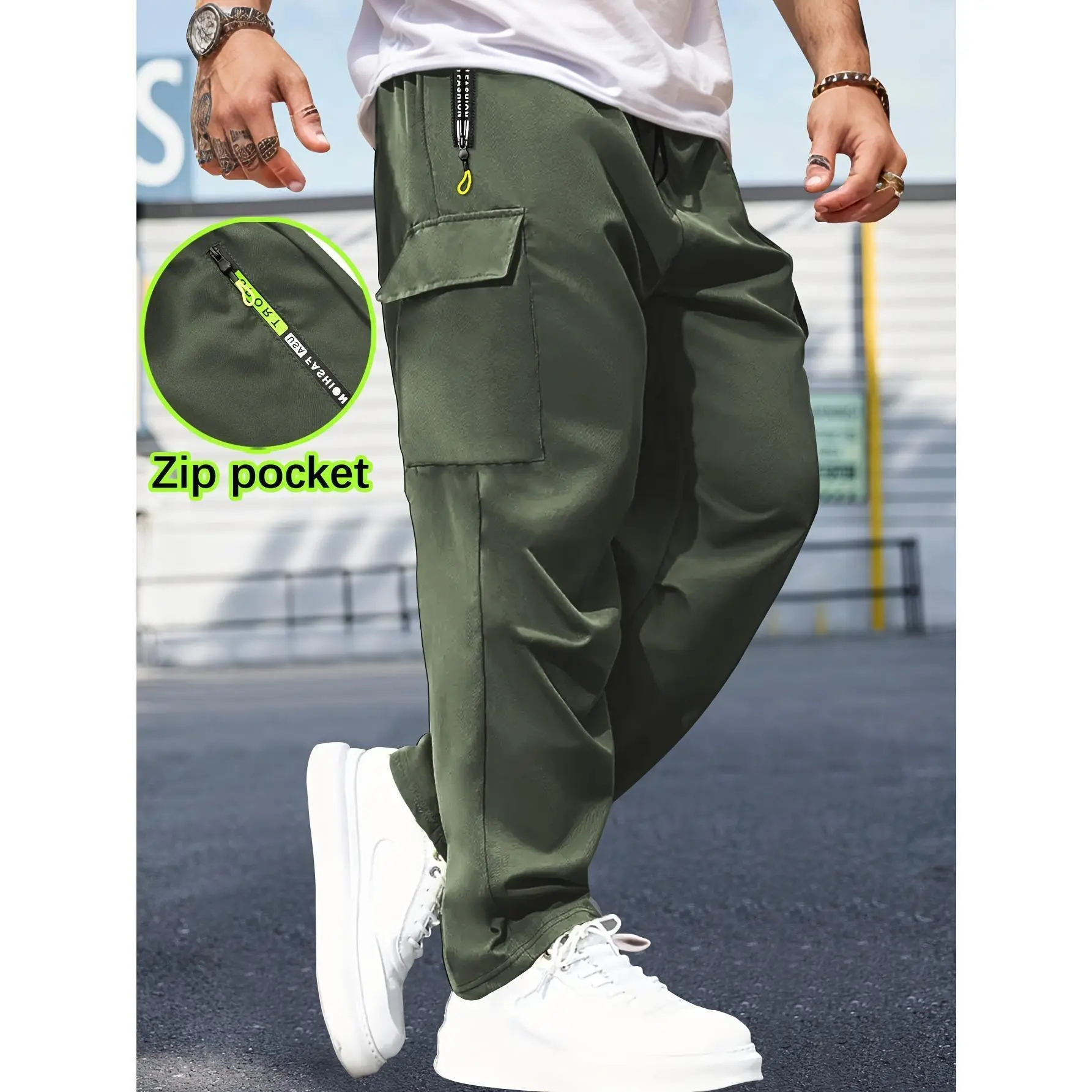 Men's Cargo Jogger Pants - Elastic Waist, Zipper Pockets, Casual Streetwear Trousers for Travel, Outdoor Wear