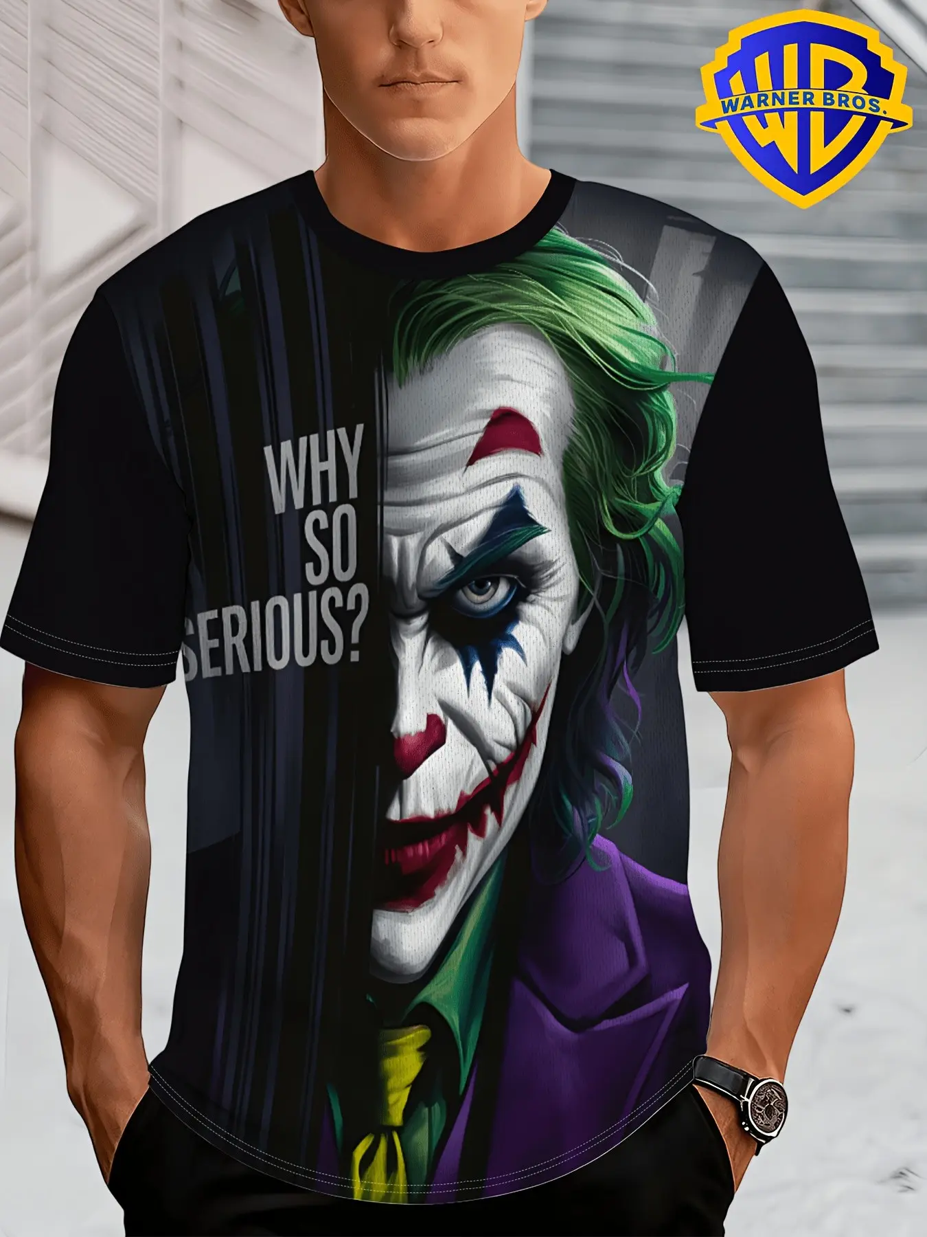 Warner Bros Dc Comics Joker Theme Digital Print Men Women Round Neck Short Sleeve, Street Fashion, Daily Wear, Couple Summer Top, Gift